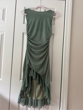 Source Unknown Sage Green High-Low Ruched Sleeveless Dress